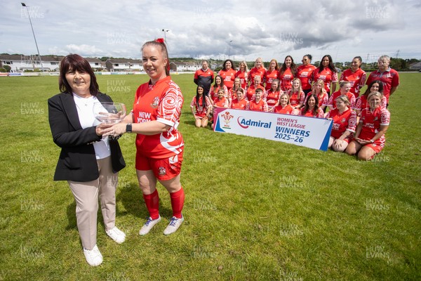 200626 - Pembroke RFC Ladies WRU National League West Presentation - Captain Jamie Moseley is presented the trophy by Delych Summons