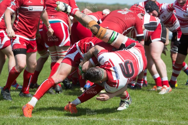 190518 - Pembroke v Milford Haven - WRU National League Div 3 West A - Milford Haven's David Round is upended close to the Pembroke line 