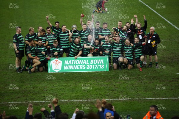290418 - Pembroke RFC v Porthcawl RFC - WRU National Bowl Competition - Final - Porthcawl celebrate winning the bowl with their supporters  