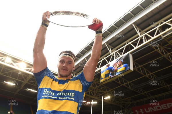 160417 - Penallta v Ystalyfera - National Plate Final - Ross Morgan of Penallta lifts the trophy