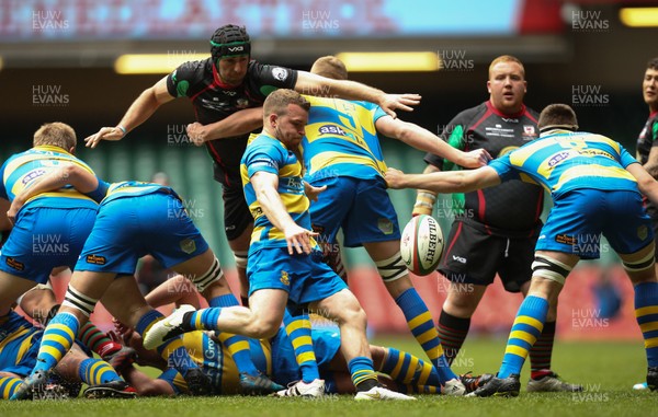 160417 - Penallta v Ystalyfera, WRU National Plate Final - Luke Crane of Penallta kicks ahead