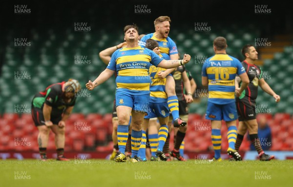 160417 - Penallta v Ystalyfera, WRU National Plate Final - Penallta players celebrate on the final whistle