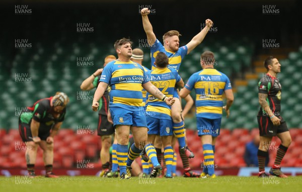 160417 - Penallta v Ystalyfera, WRU National Plate Final - Penallta players celebrate on the final whistle