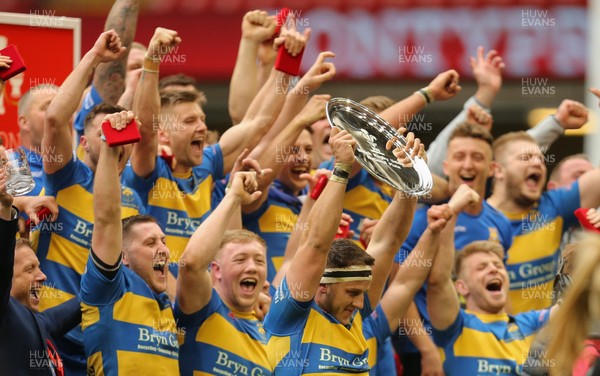 160417 - Penallta v Ystalyfera, WRU National Plate Final - Penallta celebrate after being presented with the WRU National Plate