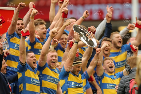 160417 - Penallta v Ystalyfera, WRU National Plate Final - Penallta celebrate after being presented with the WRU National Plate