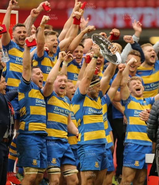 160417 - Penallta v Ystalyfera, WRU National Plate Final - Penallta celebrate after being presented with the WRU National Plate