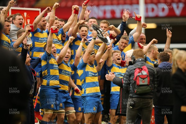 160417 - Penallta v Ystalyfera, WRU National Plate Final - Penallta celebrate after being presented with the WRU National Plate