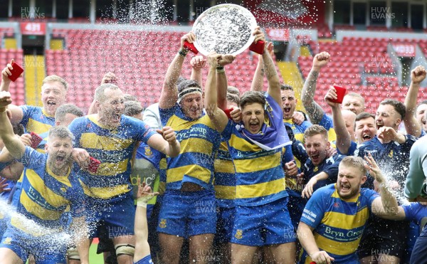 160417 - Penallta v Ystalyfera, WRU National Plate Final - Penallta celebrate after being presented with the WRU National Plate