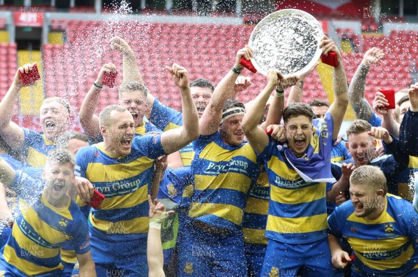 160417 - Penallta v Ystalyfera, WRU National Plate Final - Penallta celebrate after being presented with the WRU National Plate