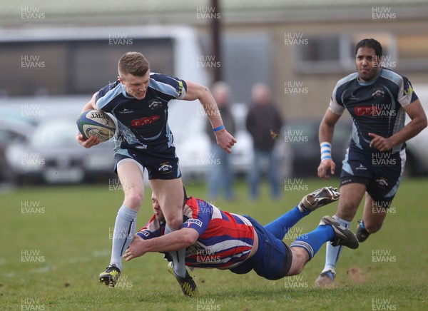 200413 Pencoed v Trebanos…Trebanos' Matthew Edwards is tackled by Nicky Hawkins