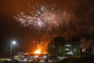 051125 - Picture shows a huge community bonfire and Fireworks display in Penrhys, Rhondda Cynon Taff in the South Wales valleys this evening on Guy Fawkes Night