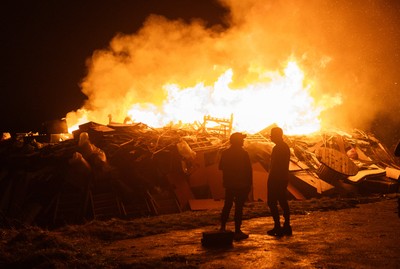 051125 - Picture shows a huge community bonfire and Fireworks display in Penrhys, Rhondda Cynon Taff in the South Wales valleys this evening on Guy Fawkes Night