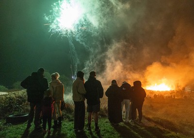 051125 - Picture shows a huge community bonfire and Fireworks display in Penrhys, Rhondda Cynon Taff in the South Wales valleys this evening on Guy Fawkes Night