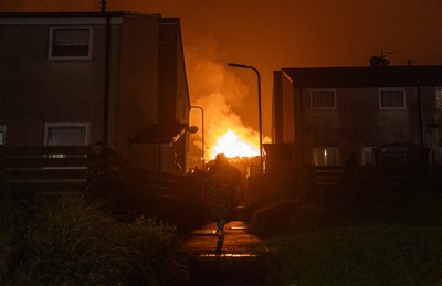 051125 - Picture shows a huge community bonfire and Fireworks display in Penrhys, Rhondda Cynon Taff in the South Wales valleys this evening on Guy Fawkes Night