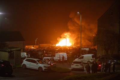 051125 - Picture shows a huge community bonfire and Fireworks display in Penrhys, Rhondda Cynon Taff in the South Wales valleys this evening on Guy Fawkes Night