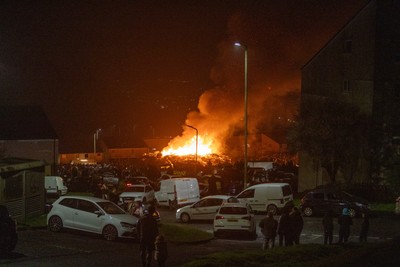 051125 - Picture shows a huge community bonfire and Fireworks display in Penrhys, Rhondda Cynon Taff in the South Wales valleys this evening on Guy Fawkes Night