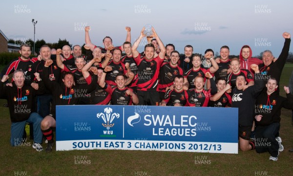 300413 - Pentyrch v Dowlais RFC, SWALEC League Div 3 South East - Dowlais celebrate after they are presented with the Div 3 South East trophy 