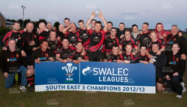 300413 - Pentyrch v Dowlais RFC, SWALEC League Div 3 South East - Dowlais celebrate after they are presented with the Div 3 South East trophy 