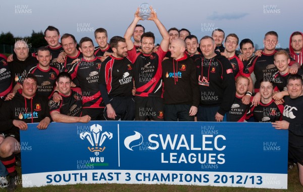 300413 - Pentyrch v Dowlais RFC, SWALEC League Div 3 South East - Dowlais celebrate after they are presented with the Div 3 South East trophy 