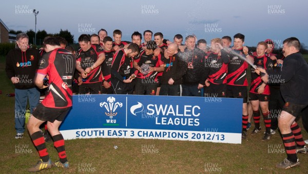 300413 - Pentyrch v Dowlais RFC, SWALEC League Div 3 South East - Dowlais celebrate after they are presented with the Div 3 South East trophy 