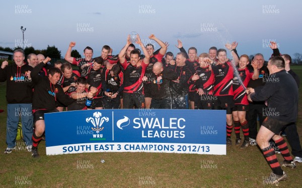 300413 - Pentyrch v Dowlais RFC, SWALEC League Div 3 South East - Dowlais celebrate after they are presented with the Div 3 South East trophy 