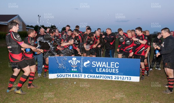 300413 - Pentyrch v Dowlais RFC, SWALEC League Div 3 South East - Dowlais celebrate after they are presented with the Div 3 South East trophy 