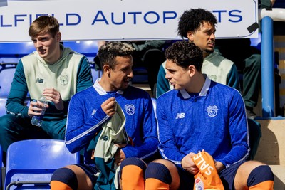 060426 - Peterborough United v Cardiff City - Sky Bet League 1 - Callum Robinson of Cardiff City with Yousef Salech of Cardiff City