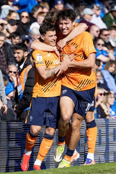 060426 - Peterborough United v Cardiff City - Sky Bet League 1 - Alex Robertson of Cardiff City celebrates scoring his sides goal with Rubin Colwill of Cardiff City