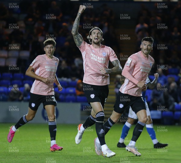 170821 - Peterborough v Cardiff City - Sky Bet Championship - Aden Flint of Cardiff celebrates his goal in the 83rd minute