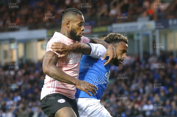 170821 - Peterborough v Cardiff City - Sky Bet Championship - Leandra Bacuna of Cardiff and Nathan Thompson of Peterborough