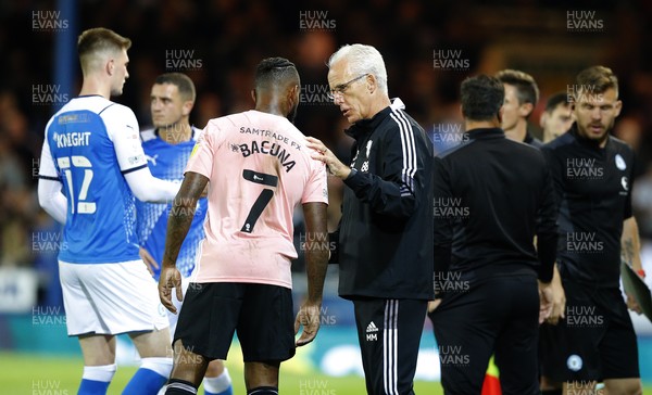170821 - Peterborough v Cardiff City - Sky Bet Championship - Manager Mick McCarthy of Cardiff gives advice to Leandra Bacuna of Cardiff
