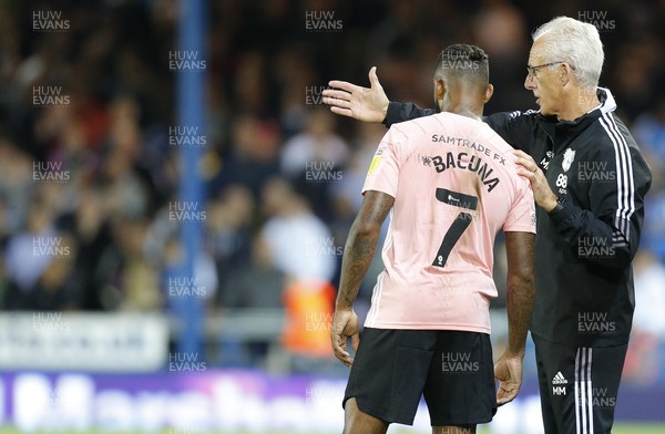 170821 - Peterborough v Cardiff City - Sky Bet Championship - Manager Mick McCarthy of Cardiff gives advice to Leandra Bacuna of Cardiff