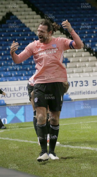 170821 - Peterborough v Cardiff City - Sky Bet Championship - Sean Morrison of Cardiff celebrates the  2nd goal scored by Aden Flint of Cardiff in the 97th minute
