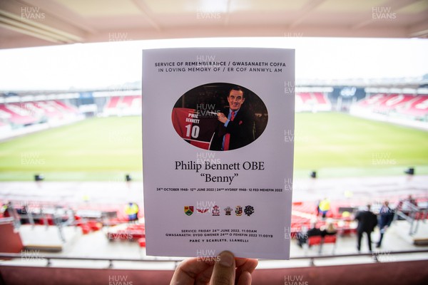 240622 - Picture shows the memorial service for Phil Bennett OBE, former Llanelli, Wales & Lions player at the Parc y Scarlets - Order of Service