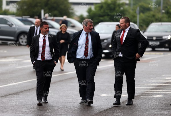 240622 - Picture shows the memorial service for Phil Bennett OBE, former Llanelli, Wales & Lions player at the Parc y Scarlets - Ken Owens arrives with others