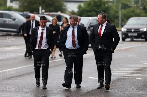 240622 - Picture shows the memorial service for Phil Bennett OBE, former Llanelli, Wales & Lions player at the Parc y Scarlets - Ken Owens arrives with others