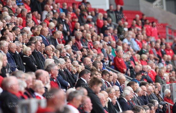 240622 - Memorial service for Phil Bennett OBE, former Llanelli, Wales & Lions player at Parc y Scarlets - A general view of the Parc y Scarlets crowd during the Memorial Service to Phil Bennett