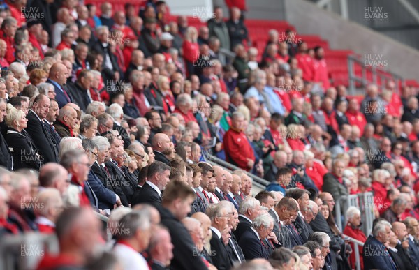 240622 - Memorial service for Phil Bennett OBE, former Llanelli, Wales & Lions player at Parc y Scarlets - A general view of the Parc y Scarlets crowd during the Memorial Service to Phil Bennett