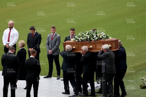 240622 - Memorial service for Phil Bennett OBE, former Llanelli, Wales & Lions player at Parc y Scarlets - The coffin is brought out