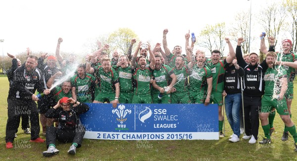 300416 - Pill Harriers v Abertillery Blaenau Gwent - SWALEC League 2 East -Abertillery Blaenau Gwent celebrate with the trophy