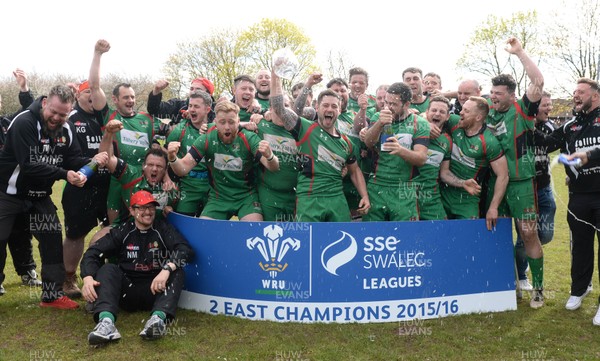 300416 - Pill Harriers v Abertillery Blaenau Gwent - SWALEC League 2 East -Abertillery Blaenau Gwent celebrate with the trophy