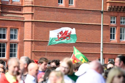 090526 - Picture shows Plaid Cymru supports outside the Senedd in Cardiff waiting for the 43 newly selected Plaid Cymru members to arrive
