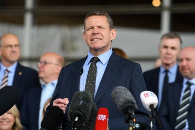 090526 - Picture shows Plaid Cymru leader Rhun Ap Lorwerth giving a speech outside the Senedd in Cardiff, after winning the Welsh Election