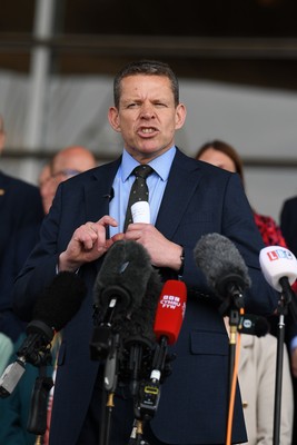 090526 - Picture shows Plaid Cymru leader Rhun Ap Lorwerth giving a speech outside the Senedd in Cardiff, after winning the Welsh Election