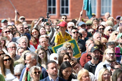 090526 - Picture shows Plaid Cymru supports outside the Senedd in Cardiff in support of Plaid Cymru winning the Welsh Election