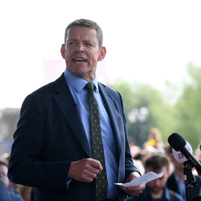 090526 - Picture shows Plaid Cymru leader Rhun Ap Lorwerth giving a speech outside the Senedd in Cardiff, after winning the Welsh Election