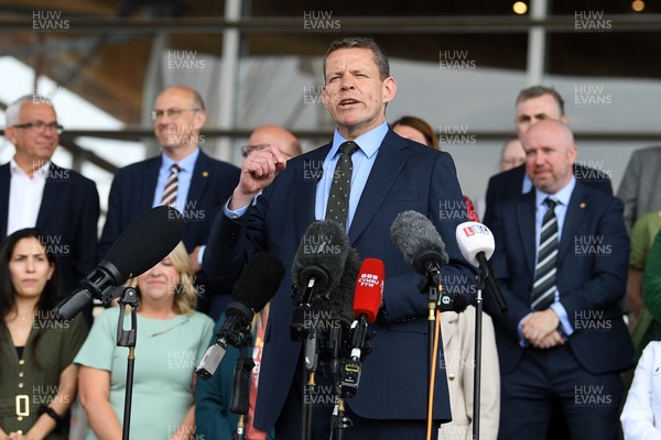 090526 - Picture shows Plaid Cymru leader Rhun Ap Lorwerth giving a speech outside the Senedd in Cardiff, after winning the Welsh Election