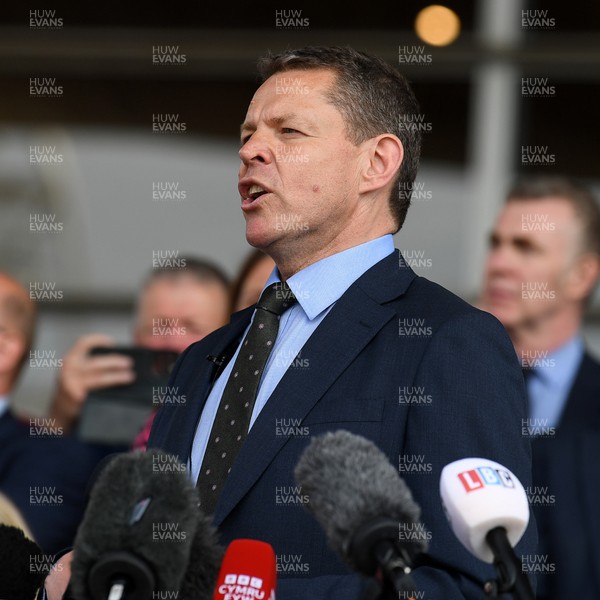090526 - Picture shows Plaid Cymru leader Rhun Ap Lorwerth giving a speech outside the Senedd in Cardiff, after winning the Welsh Election