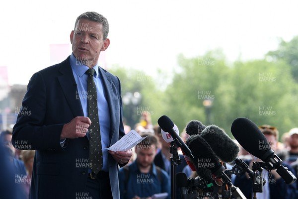 090526 - Picture shows Plaid Cymru leader Rhun Ap Lorwerth giving a speech outside the Senedd in Cardiff, after winning the Welsh Election