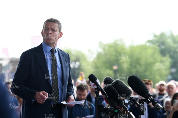 090526 - Picture shows Plaid Cymru leader Rhun Ap Lorwerth giving a speech outside the Senedd in Cardiff, after winning the Welsh Election